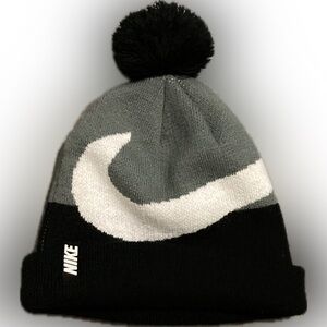 Nike Kids Pom Pom Beanie Hat - Black, Gray & White